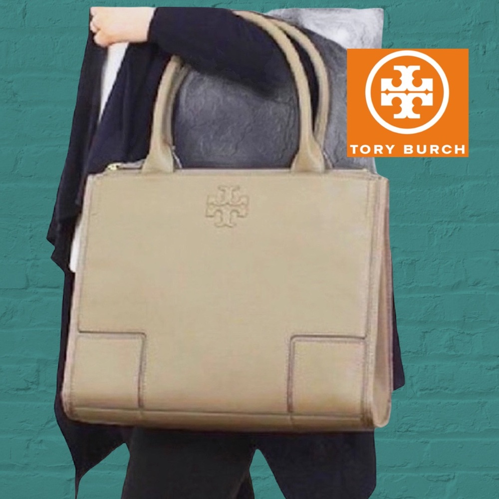 TORY BURCH ELLA LEATHER & CANVAS LARGE TOTE